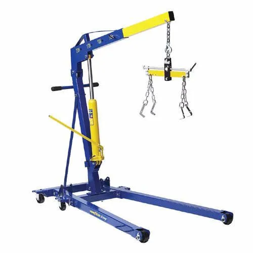 Blue yellow engine hoist rental