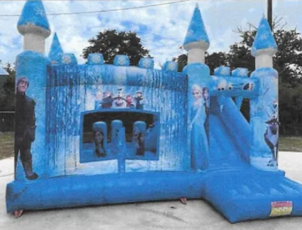 Frozen-themed blue bounce house