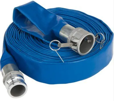 Blue industrial hose with fittings