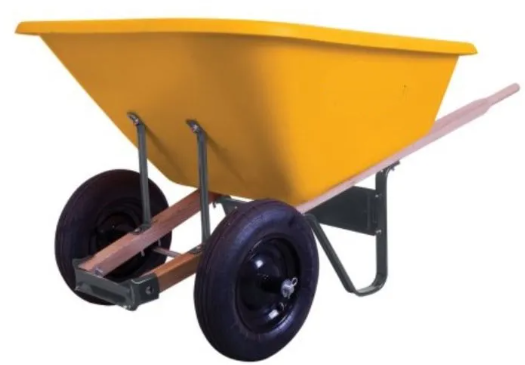 Yellow dual-wheel heavy-duty wheelbarrow